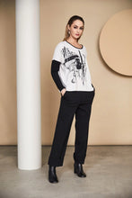 Load image into Gallery viewer, Naya Contrast Sleeve Print Top Black/White NAW24277