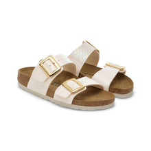 Load image into Gallery viewer, Birkenstock Sydney Cushion Buckle Sandals Colour- Shiny Snake Cream