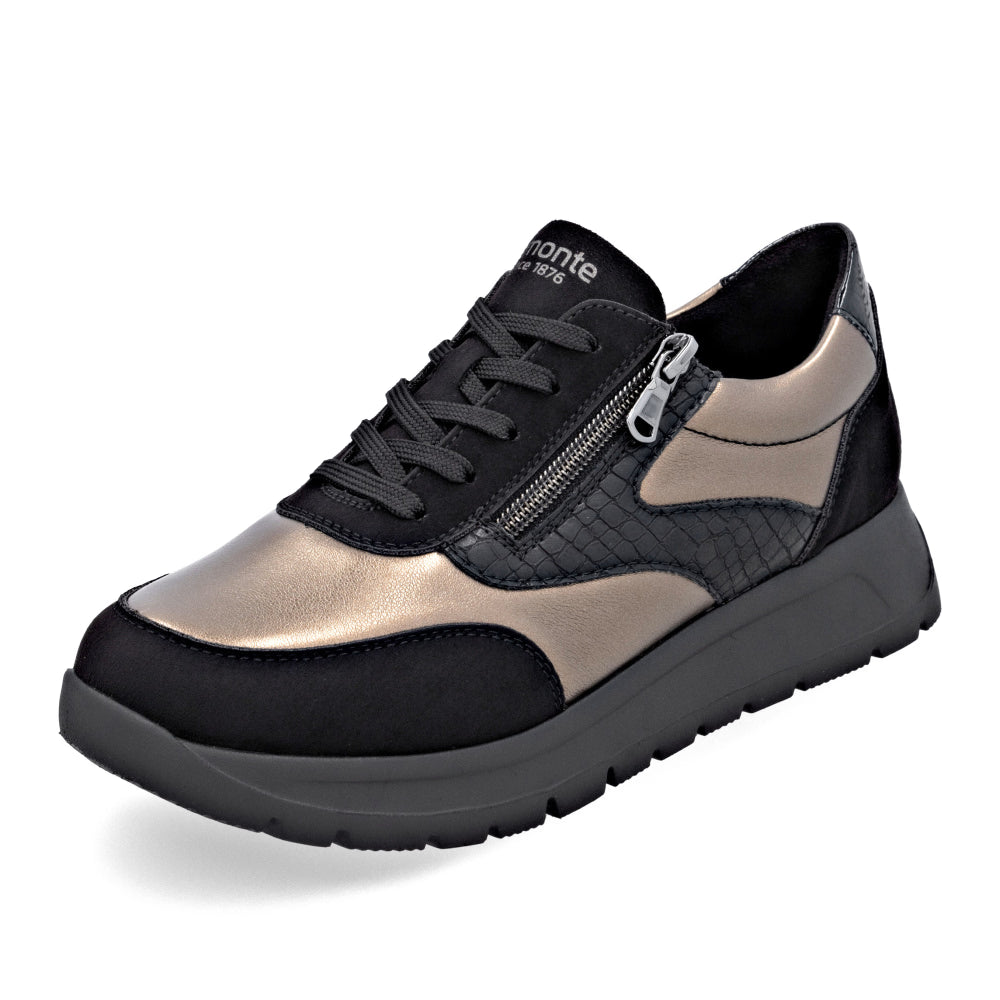 Remonte Laced Up Sneaker D2V02-04 Colour- Black and Gold