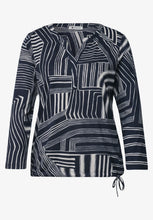 Load image into Gallery viewer, Street One Split Neck Navy Print Top 325621

