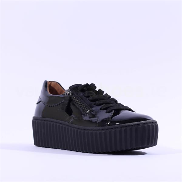 Gabor Platform Twin Zip Trainers - Black Patent 53.334.97