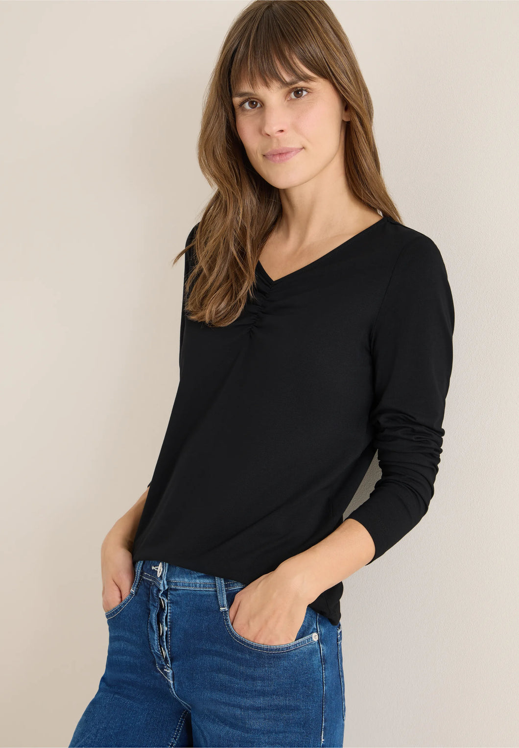 Cecil Black Top With Ruching Detail 324253