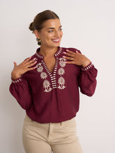 Load image into Gallery viewer, Sarah Burgundy Embroidered Blouse
