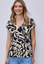 Load image into Gallery viewer, Street One Navy V-Neck Printed Top 324801
