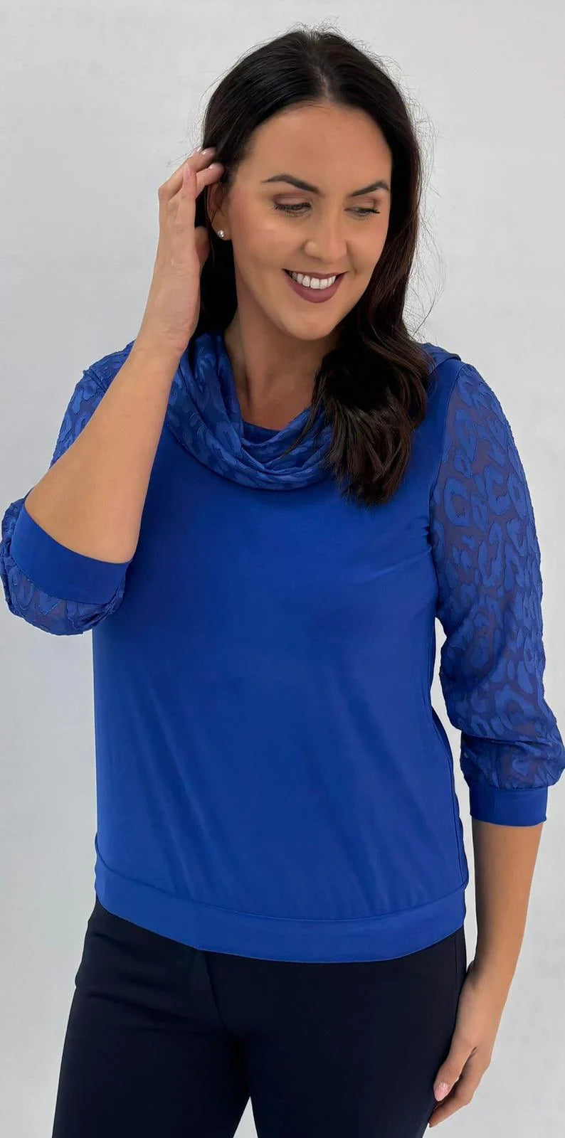 Yew Royal Blue Cowl Neck Top 2647