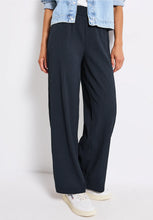 Load image into Gallery viewer, Street One Wide Leg Navy Crinkle Pants 379545
