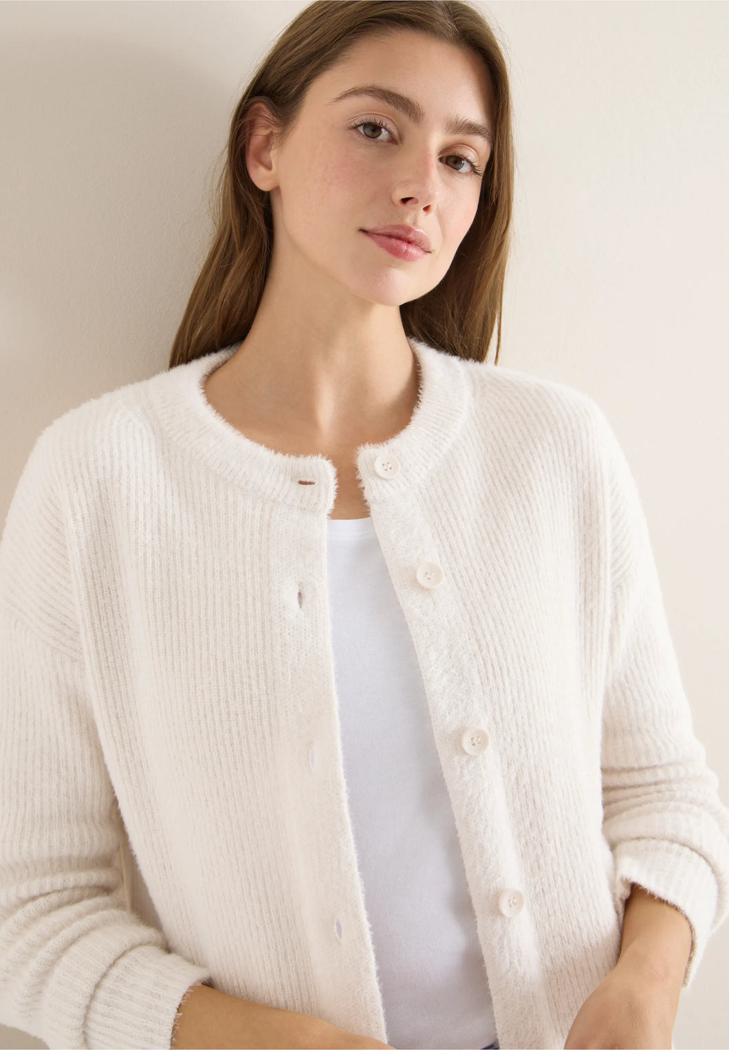 Cecil Light Beige Ribbed Cardigan 254056