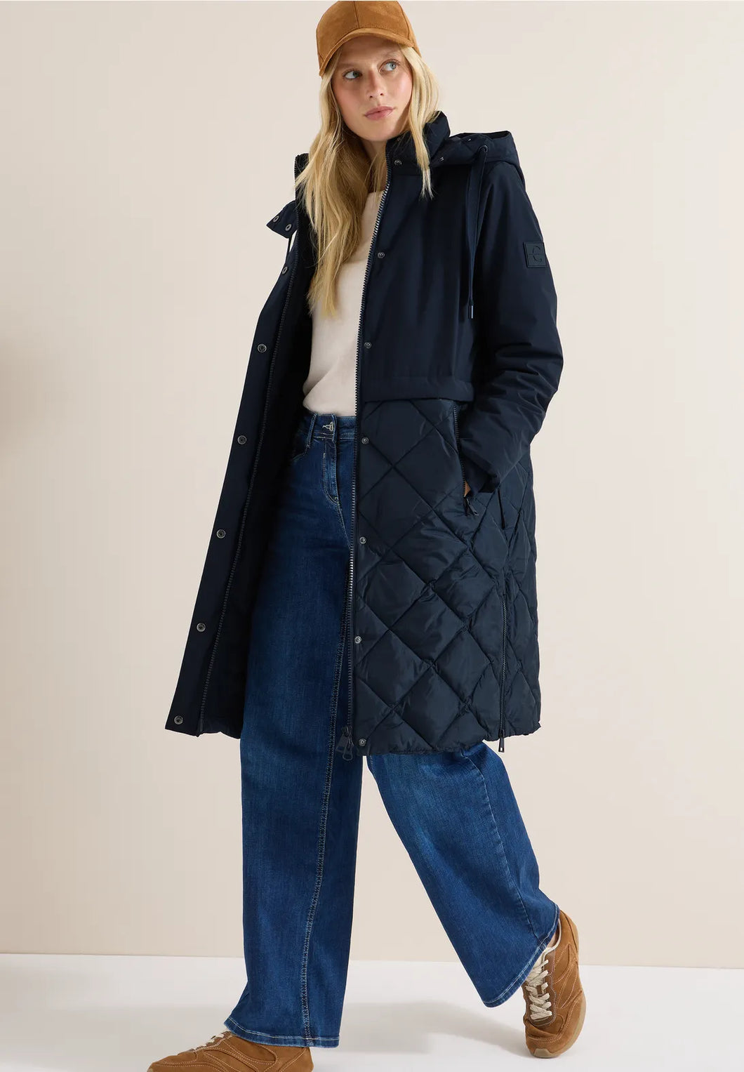 Cecil Mixed Texture Coat 101286 Colour- Dark Navy / 15631