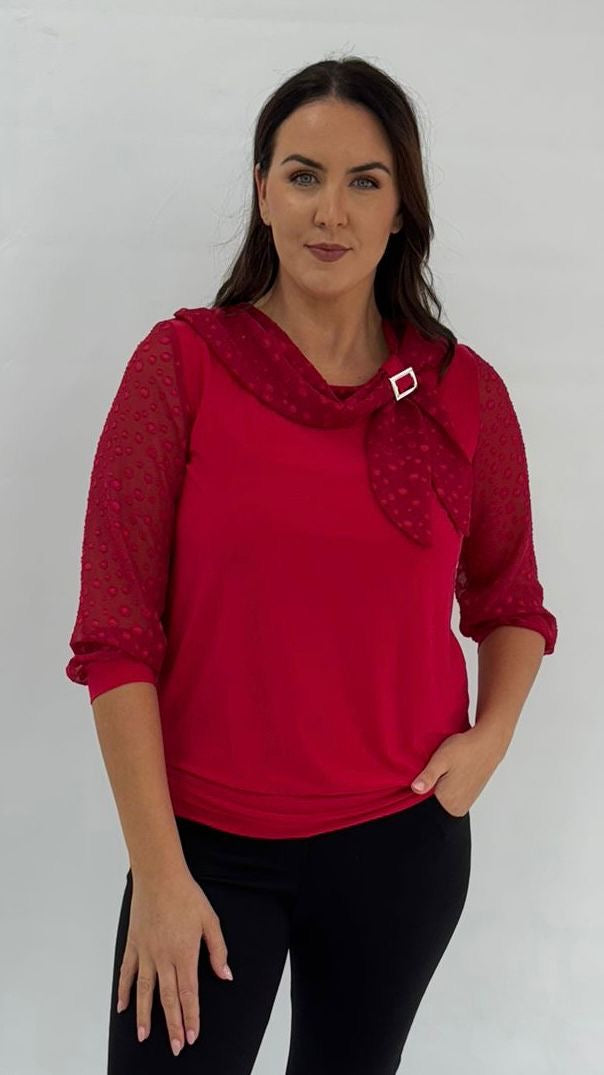 Yew Red Cowl Neck Top 4066