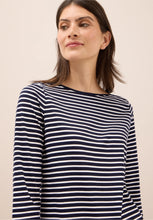 Load image into Gallery viewer, Cecil Striped Boatneck Top in Navy 323885

