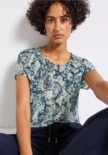 Load image into Gallery viewer, Street One Printed Drawstring Shirt in Arona Blue 323735
