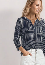 Load image into Gallery viewer, Street One Split Neck Navy Print Top 325621
