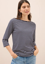 Load image into Gallery viewer, Cecil Striped Boatneck Top in Navy 323885
