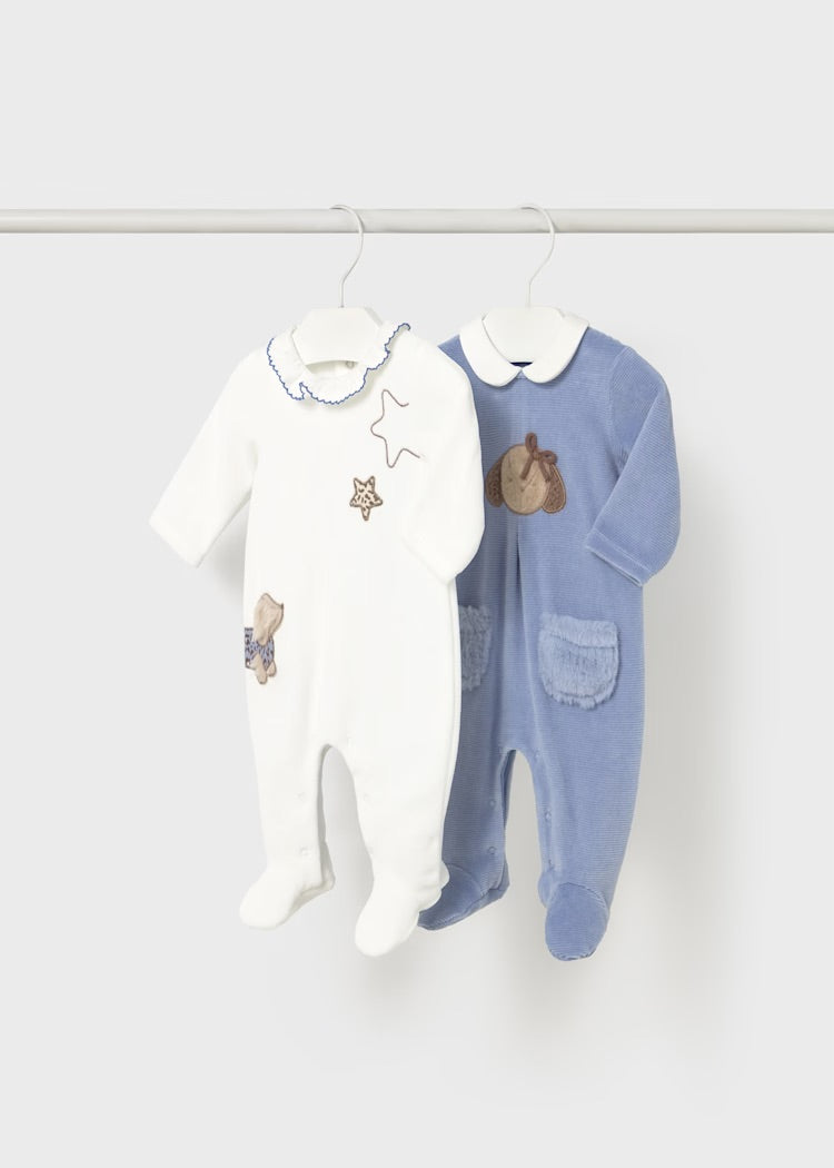 Mayoral Two pack velour rompers