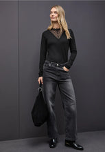 Load image into Gallery viewer, Street One Long Sleeve Lace Shirt (black)324326o
