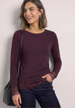 Load image into Gallery viewer, Street One Plum  Long Sleeve Top With Lace 326162
