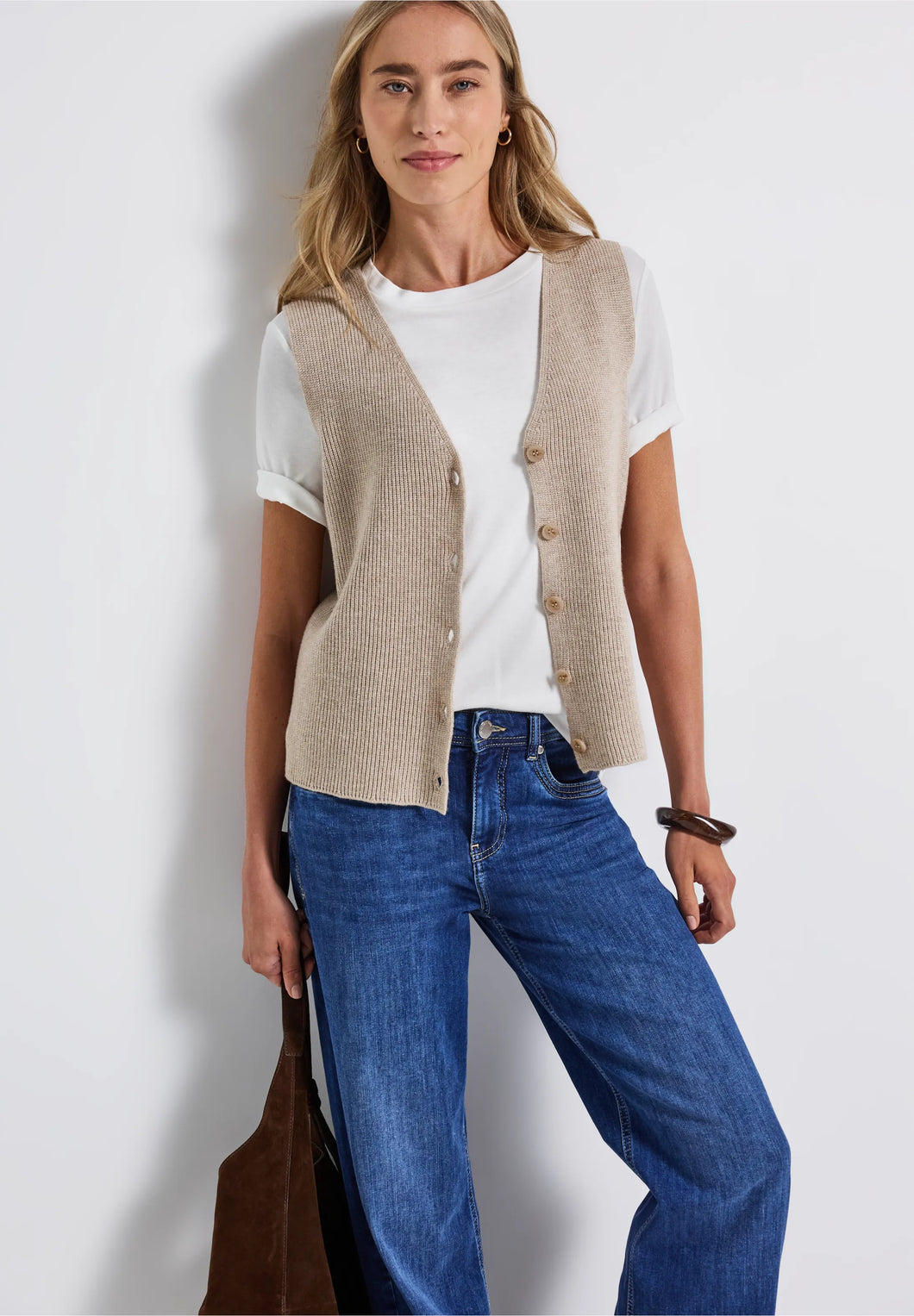 Street One Beige Sleeveless Cardigan 254020