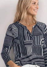 Load image into Gallery viewer, Street One Split Neck Navy Print Top 325621
