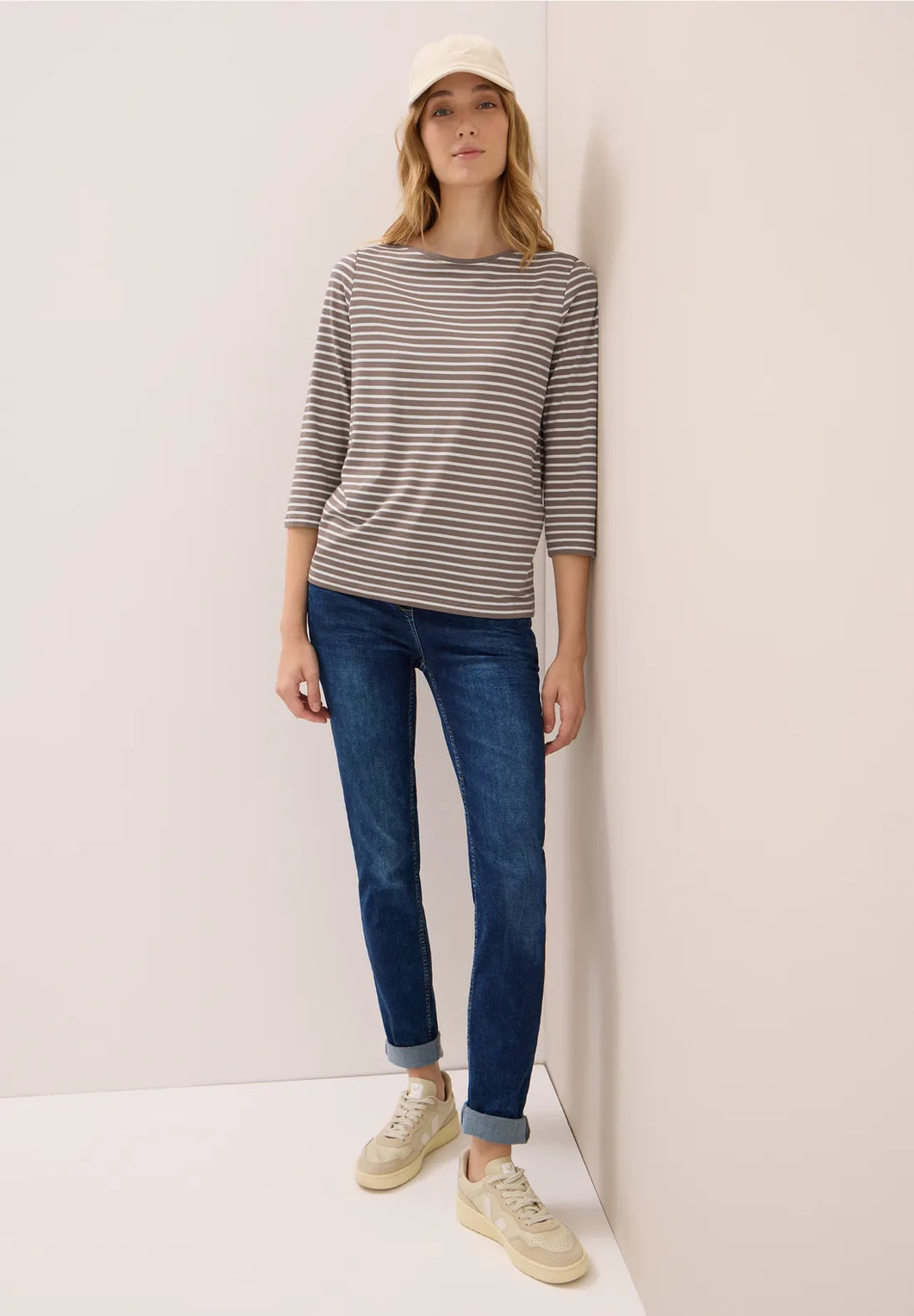 Cecil Taupe Striped Top 323885