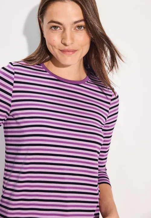 Cecil Striped 3/4 Length Top - 321931- Iced Violet