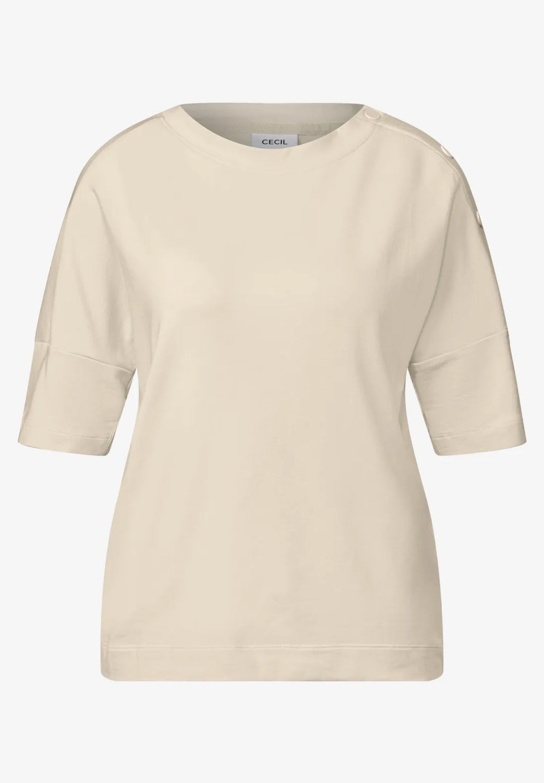 Cecil T-Shirt with Button Detail 323717 Colour- Beige