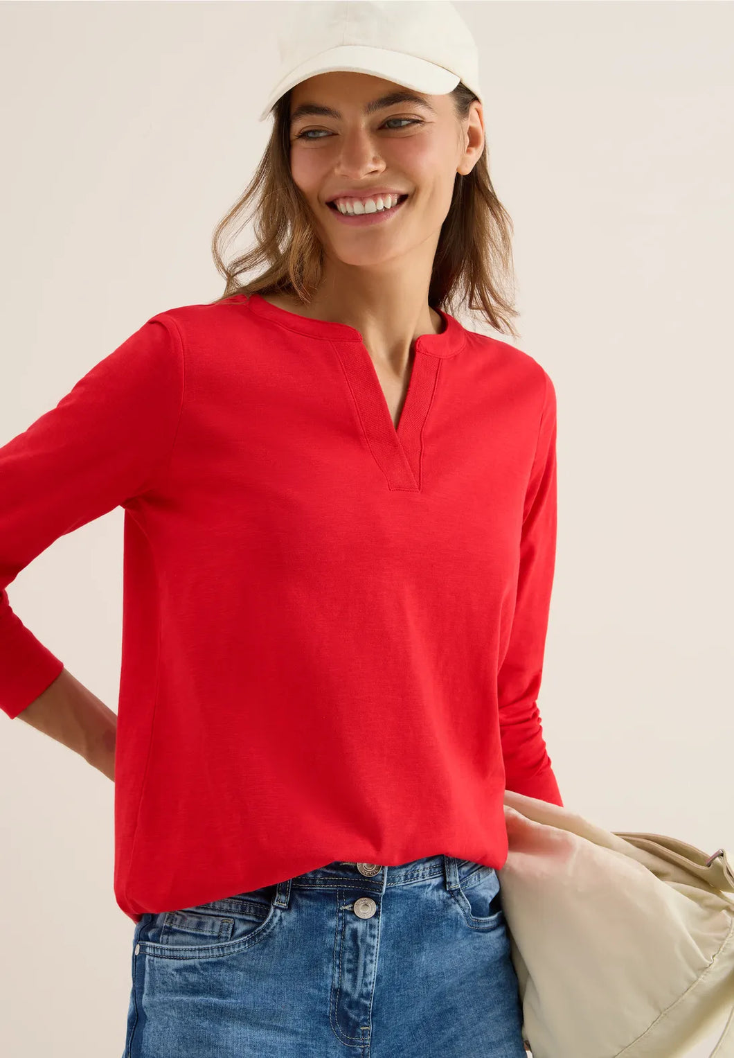 Cecil Split Neck Tunic Shirt 324046 Colour- Red / 16953j