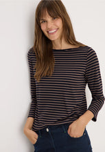 Load image into Gallery viewer, Cecil Basic Boatneck Top in Navy and Brown 324053

