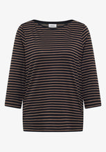 Load image into Gallery viewer, Cecil Basic Boatneck Top in Navy and Brown 324053
