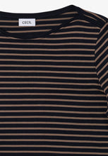 Load image into Gallery viewer, Cecil Basic Boatneck Top in Navy and Brown 324053
