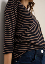Load image into Gallery viewer, Cecil Basic Boatneck Top in Navy and Brown 324053
