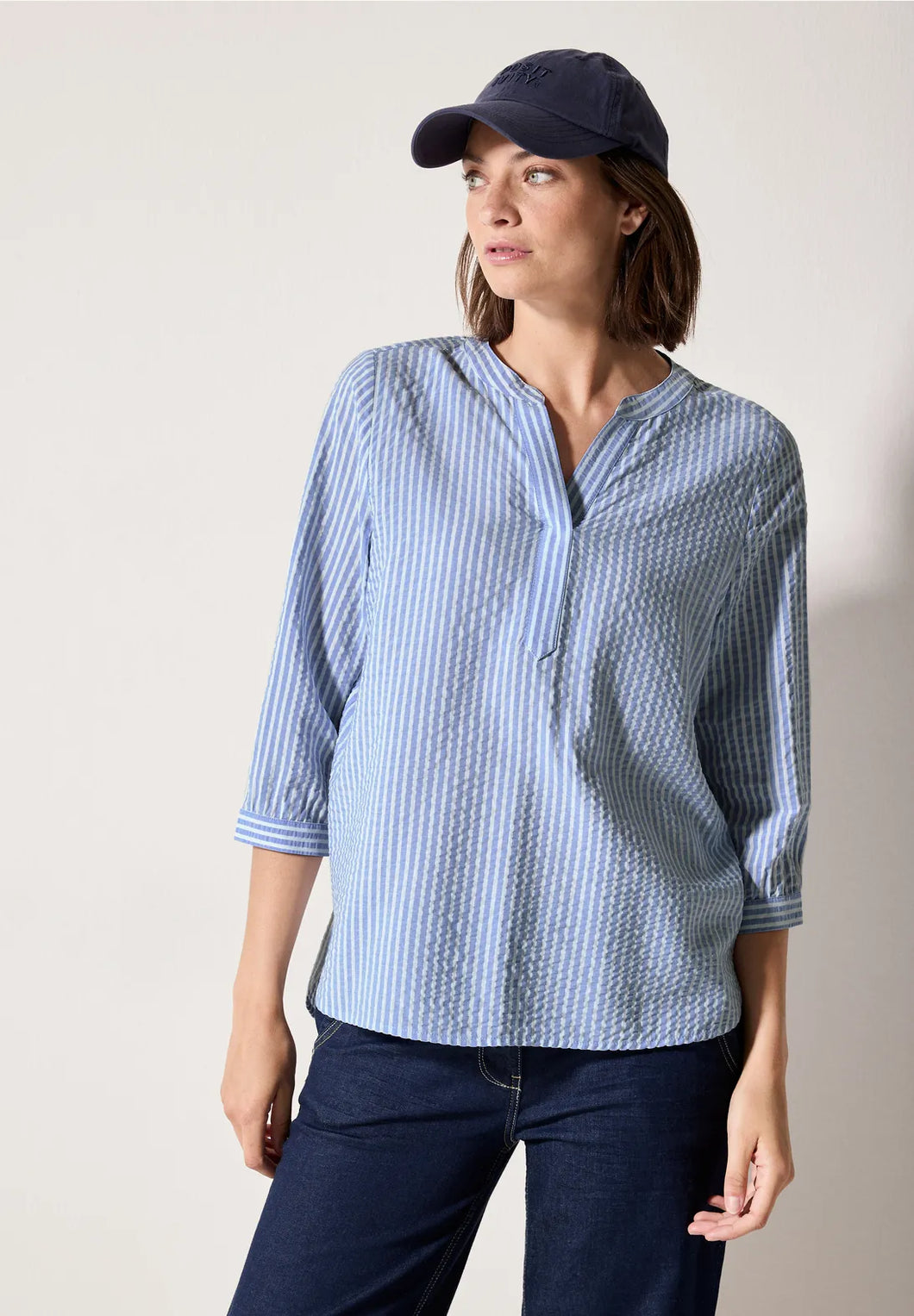 Cecil Striped Split Neck Blouse 345656