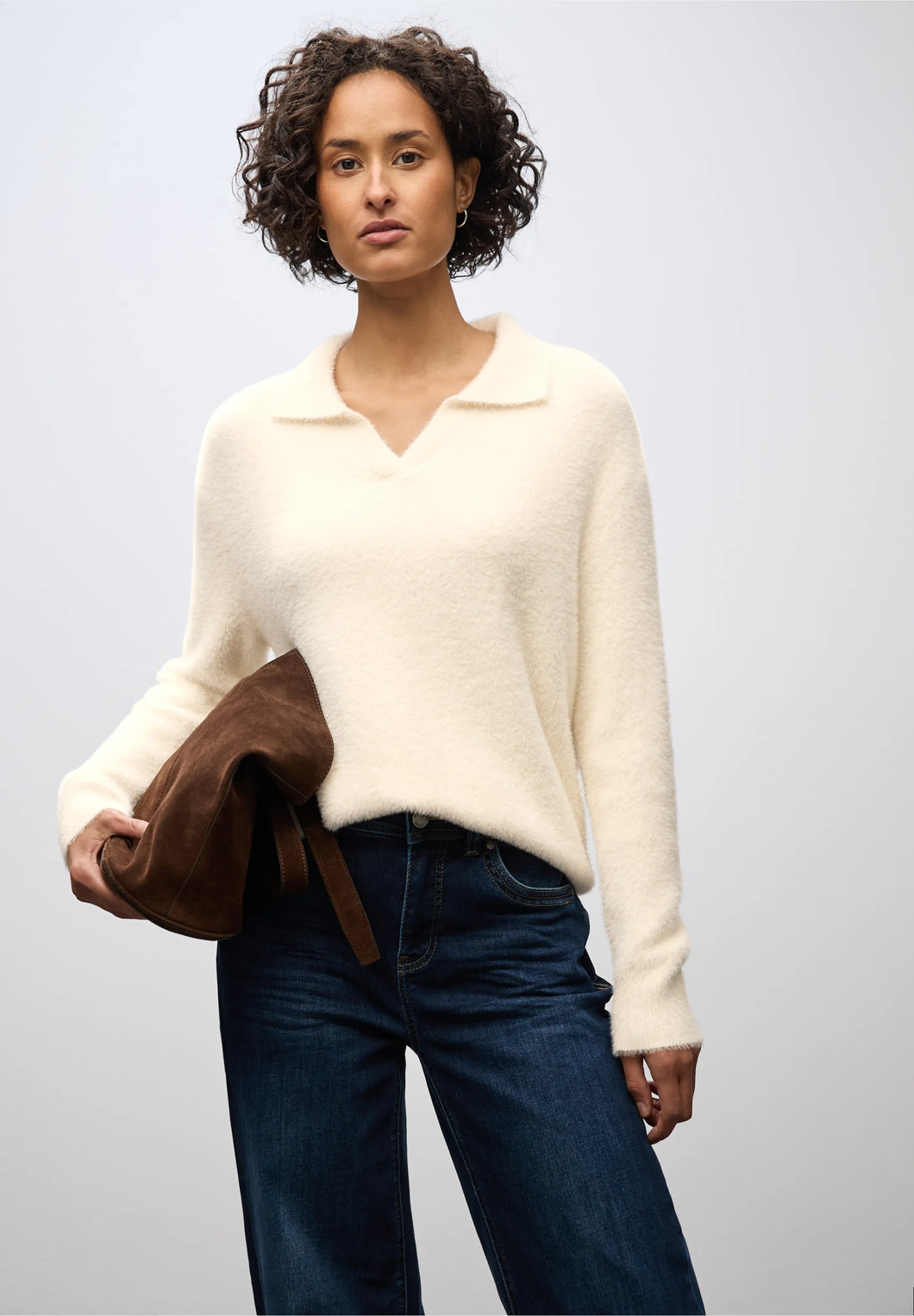 Street One  Beige Fluffy Yarn Sweater 303478ki