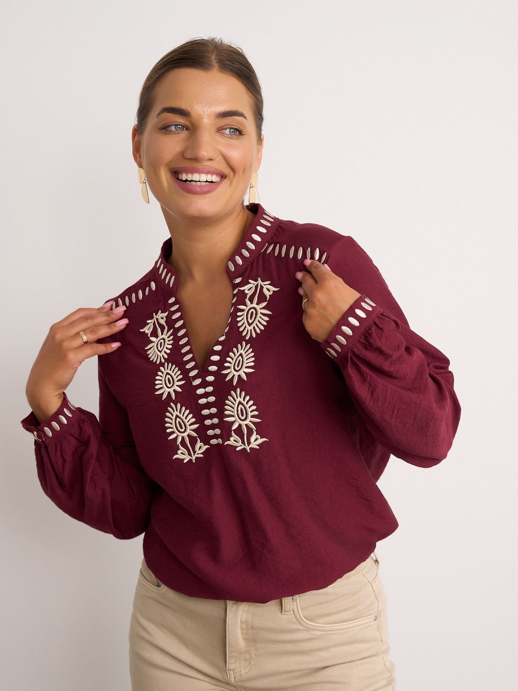 Sarah Burgundy Embroidered Blouse
