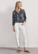Load image into Gallery viewer, Street One Split Neck Navy Print Top 325621
