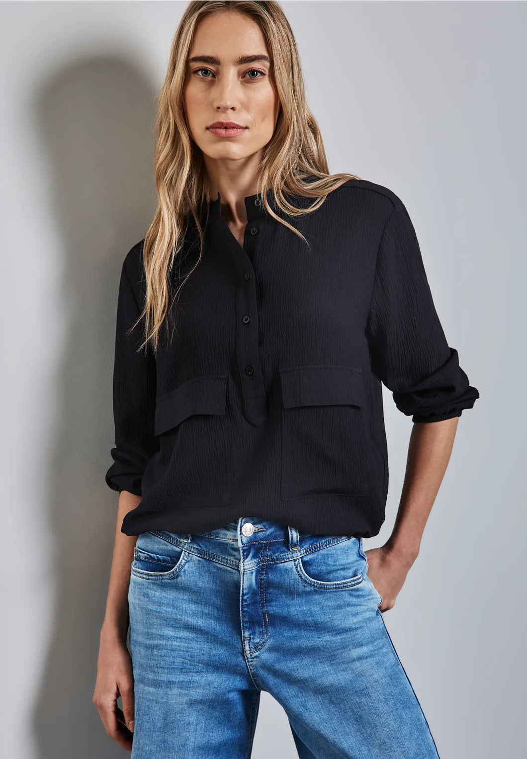 Street one navy crinkled shirt 345451