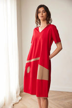 Load image into Gallery viewer, Peruzzi Red &amp; Taupe Oval Cut Out Dress S26146
