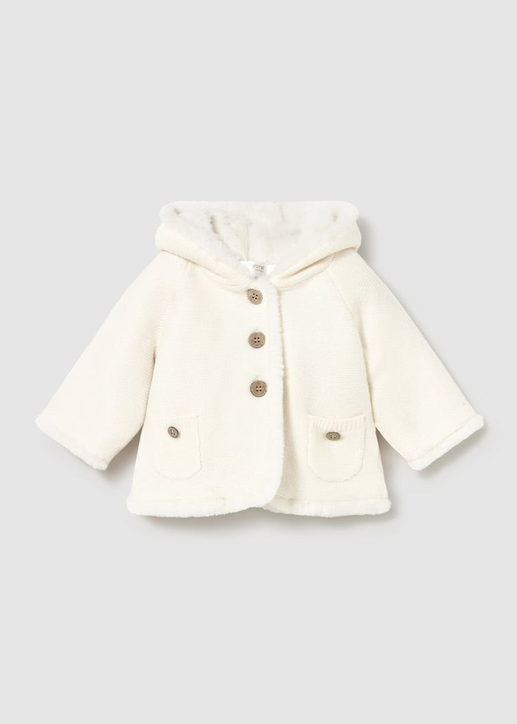 Mayoral Cream Knitted Jacket with fur 2333