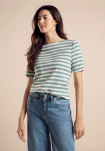 Load image into Gallery viewer, Street One seafoam green stripped shirt 321933
