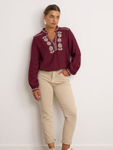 Load image into Gallery viewer, Sarah Burgundy Embroidered Blouse

