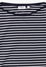 Load image into Gallery viewer, Cecil Striped Boatneck Top in Navy 323885
