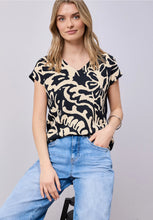 Load image into Gallery viewer, Street One Navy V-Neck Printed Top 324801
