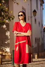 Load image into Gallery viewer, Peruzzi Red &amp; Taupe Oval Cut Out Dress S26146
