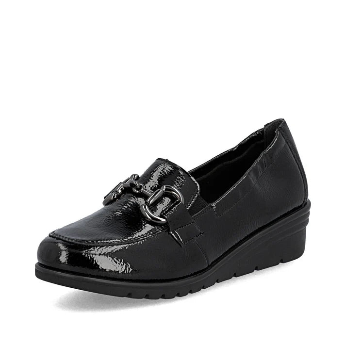 Rieker Ladies Black Patent Slip On Shoe L5352-00