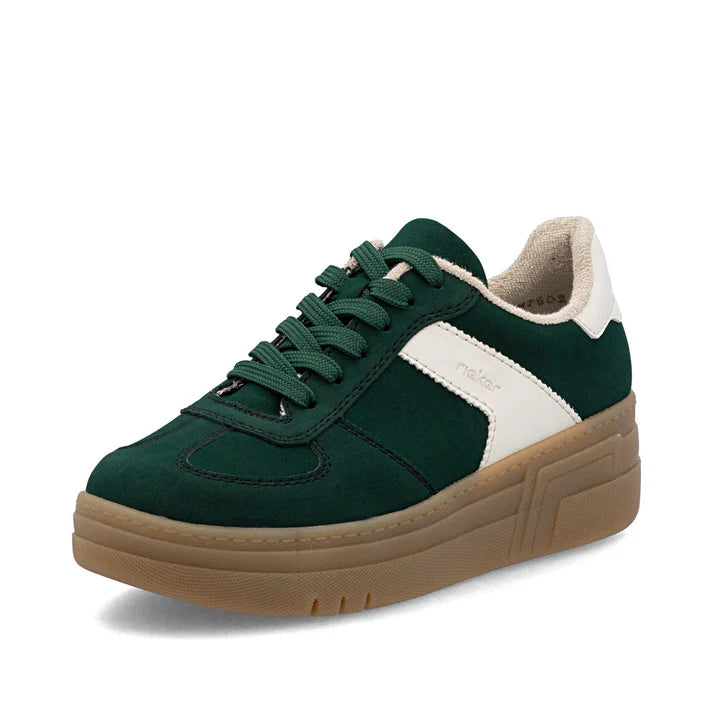 Rieker Ladies Platform Trainers M7602-54 Colour- Green and Cream