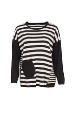 Load image into Gallery viewer, Naya Stripped Top With Plain Sleeves NAW24132 Black/Sand
