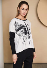 Load image into Gallery viewer, Naya Contrast Sleeve Print Top Black/White NAW24277
