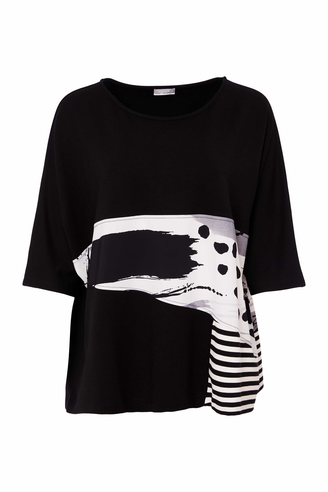 Naya Round Neck Top With Stripe and Print Panel NAS25128