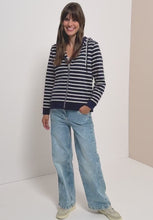 Load and play video in Gallery viewer, Cecil Navy Striped Zipped Hoodie 325644
