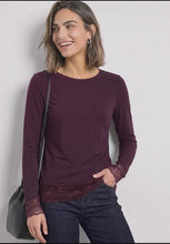 Load and play video in Gallery viewer, Street One Plum  Long Sleeve Top With Lace 326162

