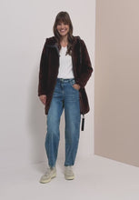 Load and play video in Gallery viewer, Cecil Burgundy Teddy Coat With Hood 101452
